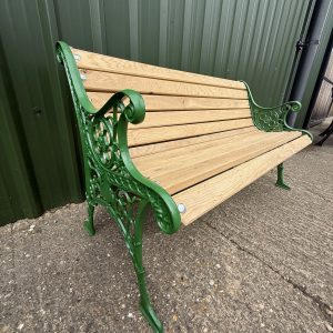 Green Garden Iron Cast Oak Slatted Bench