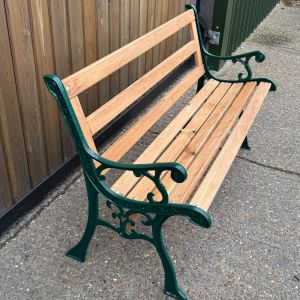 Dark Green Garden Iron Cast Oak Slatted Bench
