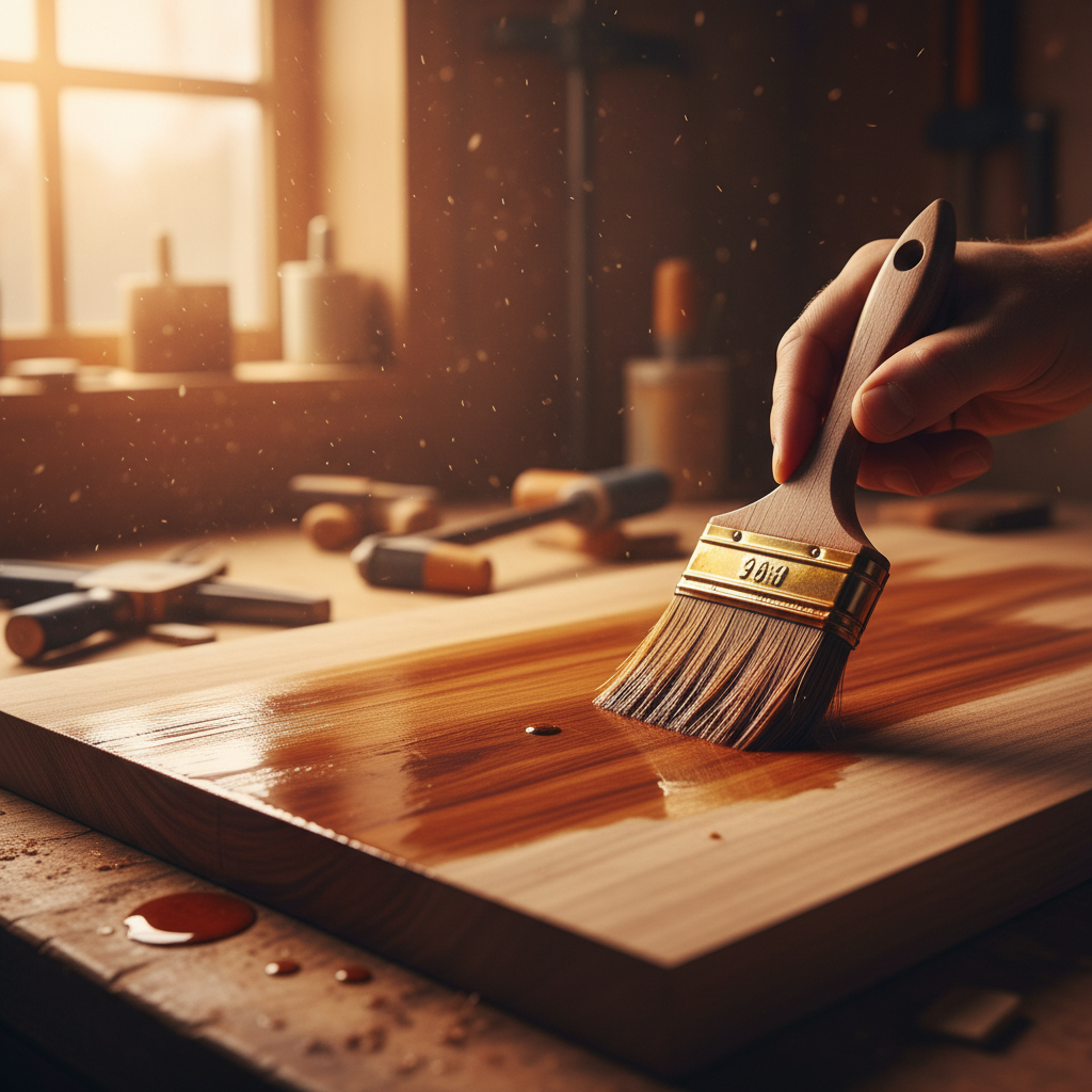 Close-up of timber finishing techniques showing staining, oiling and sealing processes